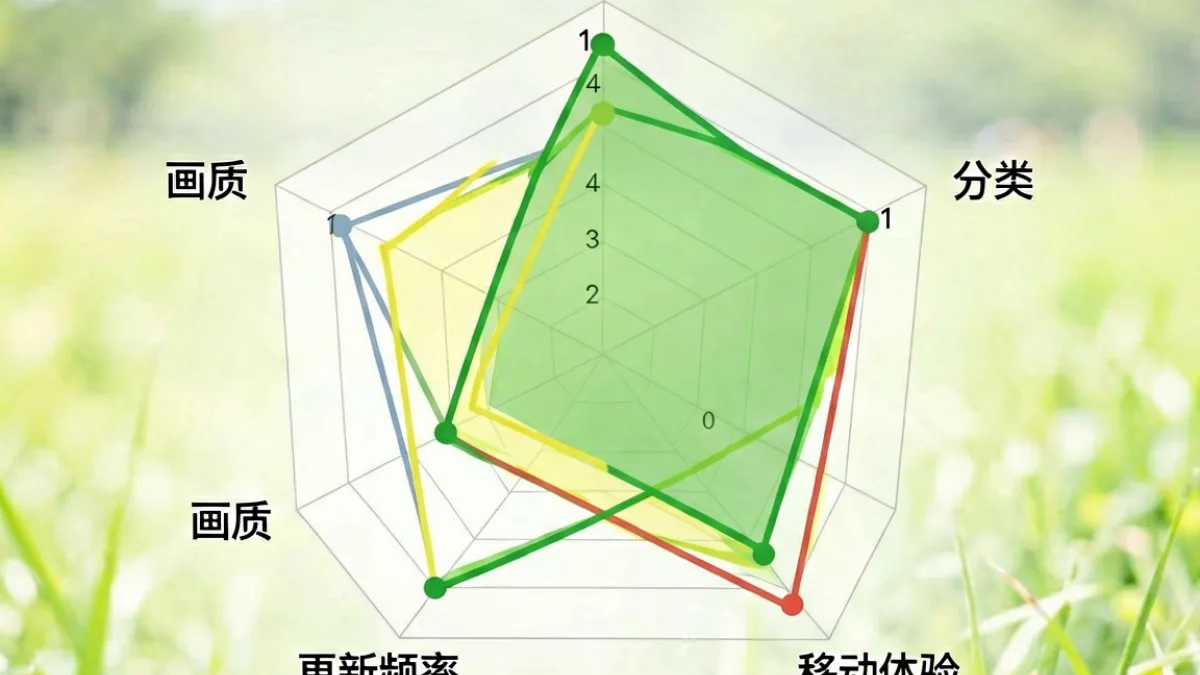 五个视频平台在加载速度与画质两个维度的雷达图对比，青青草视频在加载速度项得分较高